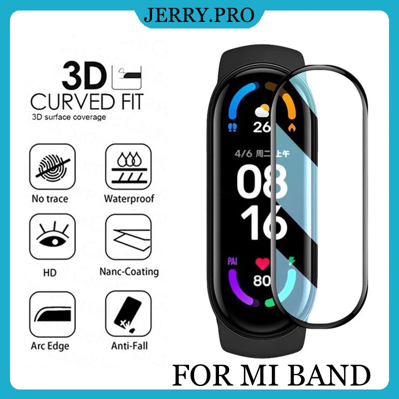 ตัวป้องกันหน้าจอ 3D Xiao Mi Band 5 6 4 7 8 9 ตัวป้องกันหน้าจอ Xiaomi Mi Band ฝาครอบด้านข้างสีดำ