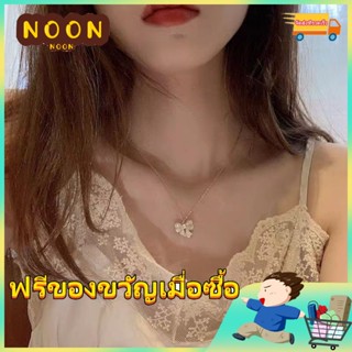 ※NOON※สร้อยคอ จี้โบว์ ประดับเพชร สีทอง เรียบง่าย อเนกประสงค์