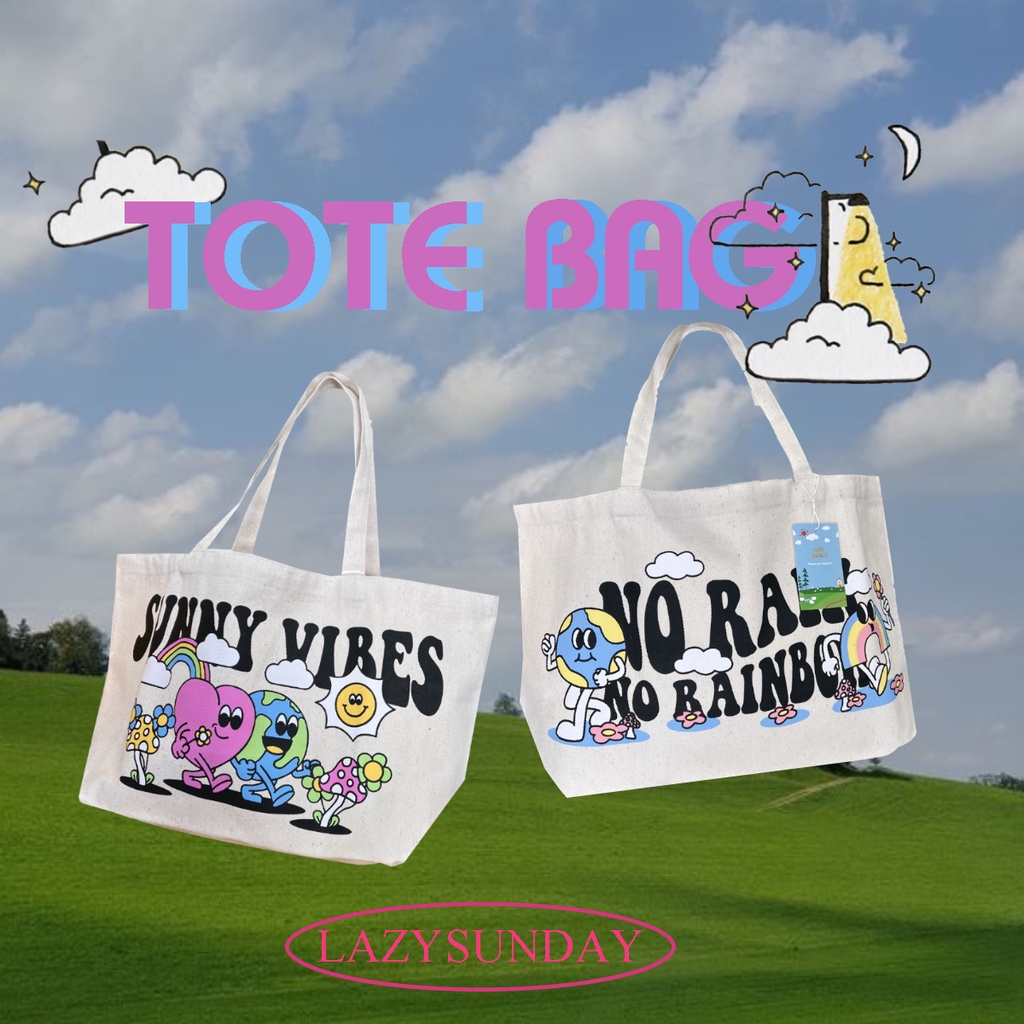 Lazy - cc - TOTE BAG  กระเป๋าผ้าแคนวาส ลายน่ารัก