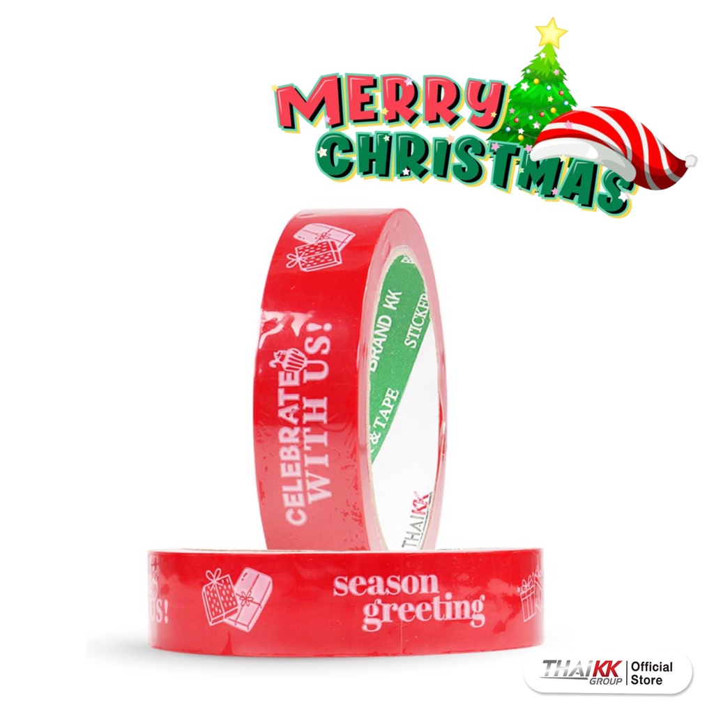 Thai KK® เทปคริสต์มาส Merry Christmas & Happy New year 1นิ้วx45หลา (1 ม้วน)