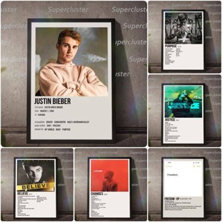 Justin Bieber Music Cover อัลบั้มเพลงภาพวาดผ้าใบ Superstar สไตล์มินิมอลโปสเตอร์ผนังพิมพ์รูปภาพตกแต่งบ้าน