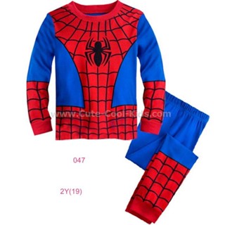 L-DAB-047-LDB ชุดนอนเด็กชาย Cotton 100% เนื้อบาง สีแดงลายแมงมุม Spider