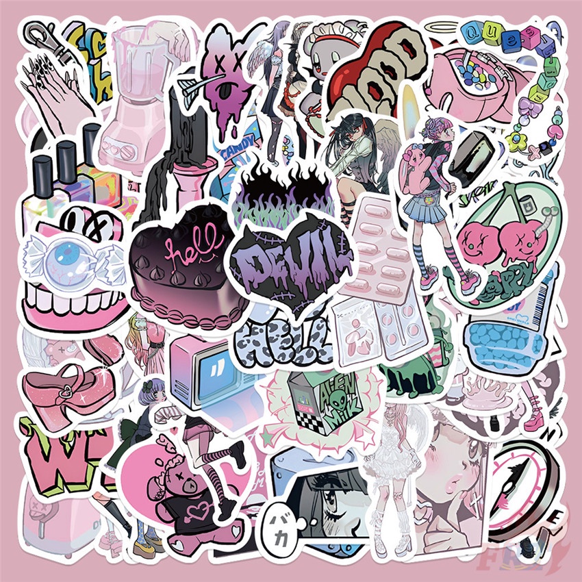 Domi Art . ศิลปะ สติ๊กเกอร์ Cool Pink Girls Series 01 สําหรับติดตกแต่ง Diy Doodle สติ๊กเกอร์กันน้ํา 60ชิ้น / ชุด