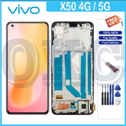 สําหรับVIVO X50 4G 5G LCDกรอบจอแสดงผลTouch Screen DigitizerชุดประกอบVIVO V2001A 2005 2004 อะไหล่ทดแท
