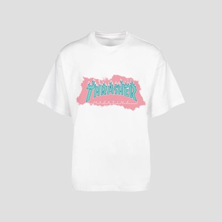 Tee เสื้อยืดสีขาว เสื้อยืด Thrasher ด้านหน้าขนาดใหญ่พิมพ์ผ้าฝ้าย Unisex เอเชีย CODregaloCotton (Gi