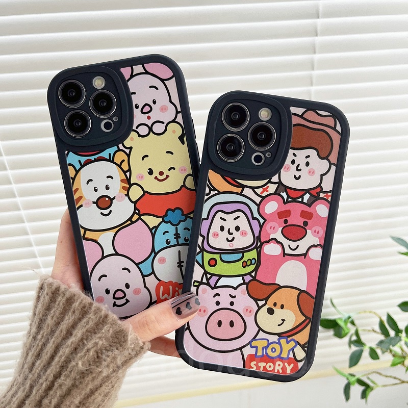 Redmi 12C A1 A2 10 10C 10A 9A 9C 9T Note 12 11 11S 10S 9S 9 Pro 8 7 2022 4G 5G mi POCO X5 X3 NFC K20 14 13T 10T Toy Story Cute Bear Cartoon Buzzer Lightyear Black Round Lens Protection anti fall Silicone Soft Phone Case Full Back Cover XPN 21