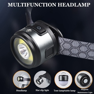 4 IN 1 Mini Multifunction XPG + COB ไฟหน้า 6 โหมดการทํางานไฟฉาย LED USB ชาร์จหมวกคลิปไฟตกปลาแคมป์ปิ้งโคมไฟทํางานสําหรับวิ่งขี่จักรยาน