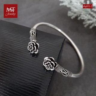 MT กำไลข้อมือเงินแท้ ดอกกุหลาบ งานรมดำ สไตล์บาหลี ข้อมือ 16, 17 ซม. Solid 925 Sterling Silver Bangle (sbg031-2) MT Jewelry มณีธารา