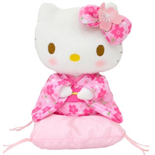 ตุ๊กตา Hello Kitty มีเบาะรองนั่ง ใส่กิโมโนสีชมพู ขนาด 17 x 12 x 22 ซม.