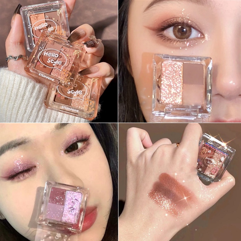 COD Hellostyle อายแชโดว์ เนื้อแมตต์ ประกายมุก สีเอิร์ธโทนนู้ด อายแชโดว์พาเลท ชิมเมอร์ เนื้อแมตต์ กลิตเตอร์ ชิมเมอร์ กันน้ํา สี่สี