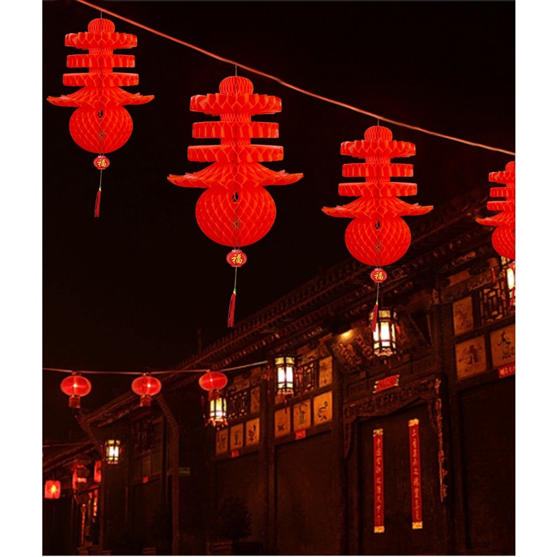 โคมรังผึ้ง โคมตัวอักษรจีน โคมจีน โคมแดง โคมพลาสติก โคมประดับตกแต่ง โคมตรุษจีนพร้อมส่ง蜂窝小红灯笼元旦春节春字宫灯 - รูปที่ 2