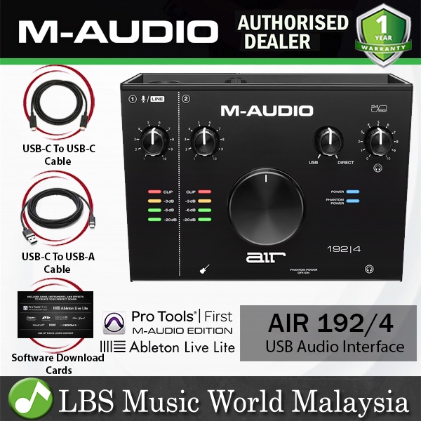 M-Audio AIR 192 4 อินเทอร์เฟซเสียง USB 2-in 2-out พร้อม Phantom Power และซอฟต์แวร์ (M Audio AIR192 4