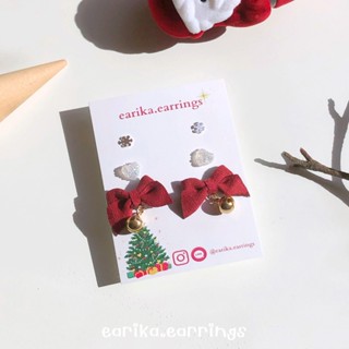 (กรอกโค้ด GG24P ลด 65.-) earika.earrings - jingle bells set เซ็ตต่างหูคริสต์มาสก้านเงินแท้ ผิวแพ้ง่ายใส่ได้