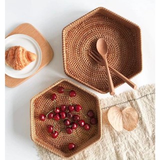 ถาดหวาย ถาดสปา ถาดอาหาร ทรง6เหลี่ยม พร็อพถ่ายรูป Rattanly Tray🏈