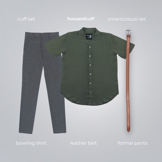 Smartcasual Set 21: เสื้อโบว์ลิ่ง, กางเกงทางการ ทรงสลิมฟิต, เข็มขัด