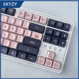 136 คีย์ Black Pink Keycaps XDA Profile ใบหน้าน่ารัก PBT Dye Sub ปุ่มกดแป้นพิมพ์เครื่องกล Keycap