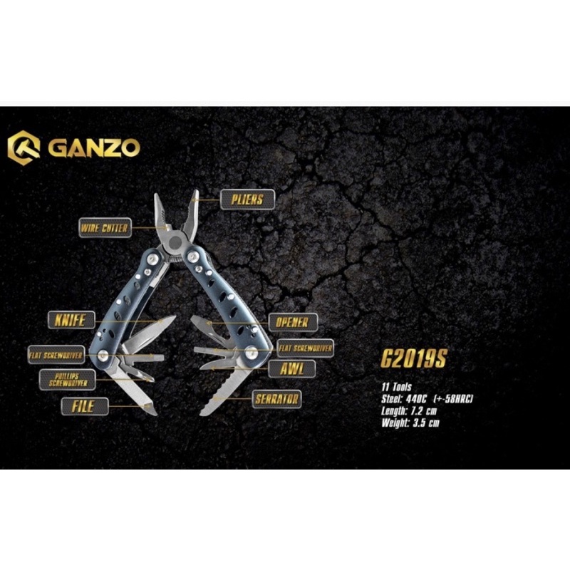 คีมMulti-Tool Ganzo G2019S ทำจากเหล็ก 440 c เคลือบโครเมียม ต้านทานสนิมและการกัดกร่อน เล็ก พับแล้วขนาด 7x3.5X1.6 ซม.