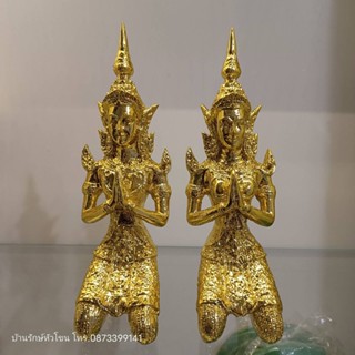 เทพพนม คู่ ชาย-หญิง เนื้อเรซิ่น ปิดทองเค ขนาดความสูง 8 นิ้ว กว้าง 2.5 นิ้ว งานสวย