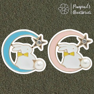 ʕ •ᴥ•ʔ ✿ พร้อมส่ง : เข็มกลัดเซ็ทกระต่ายและพระจันทร์ | Rabbit &amp; Moon Enamel Brooch Pin Set.