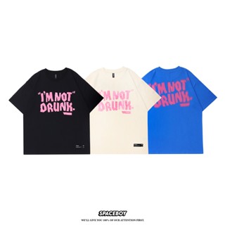 spaceboy เสื้อยืดโอเวอร์ไซส์แขนสั้น Unisex ลาย “ I am not drunk ”  [T720]