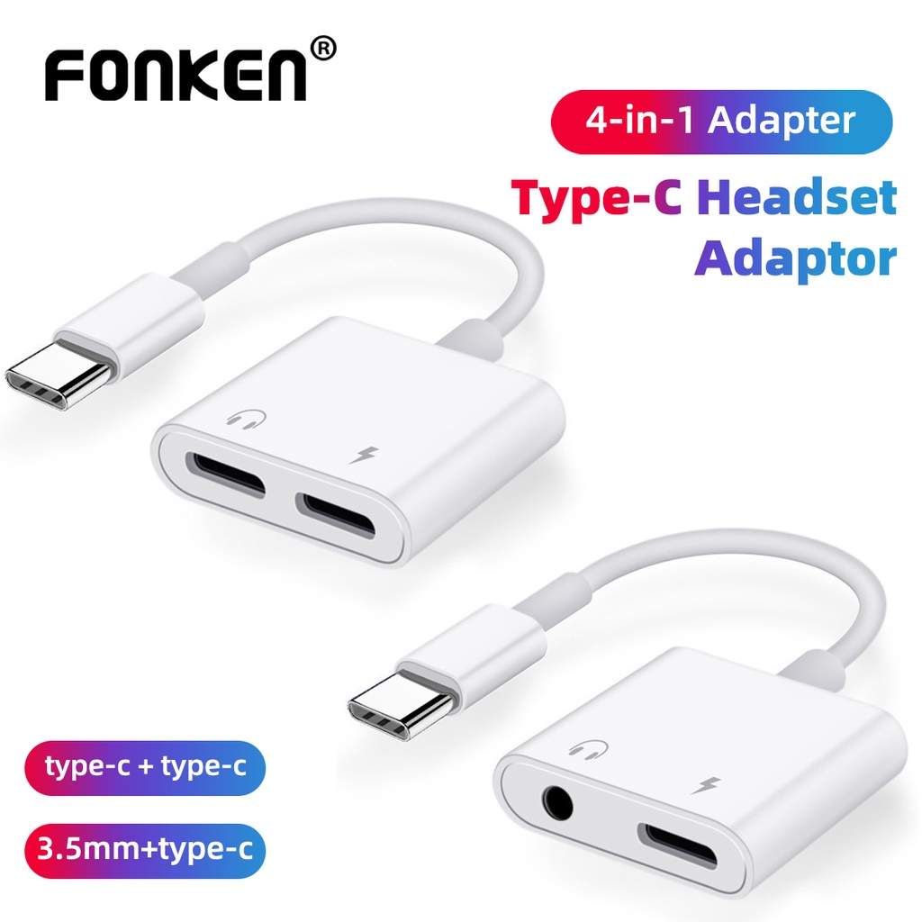 Fonken อะแดปเตอร์แปลงเสียงหูฟัง Type-C USB C Male To Type-C 3.5 มม. 2 In 1