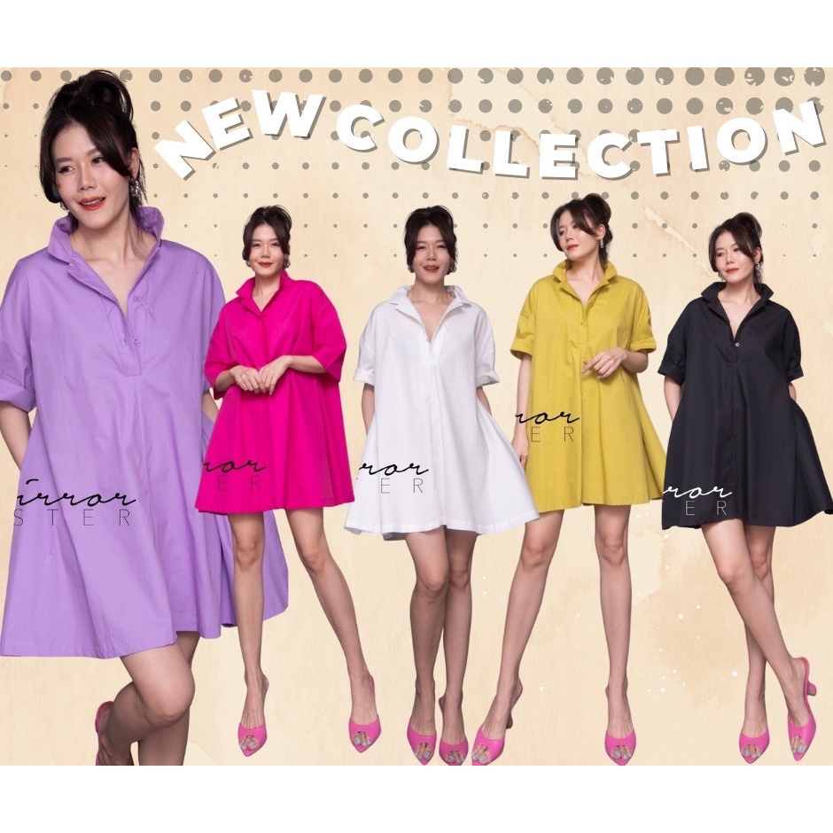 Mirrorsister #21028.2 เดรสเชิ้ตทรงเก๋ มินิเดรส เดรสสั้น ชุดทำงาน ชุดไปงาน ชุดใส่สบาย เดรสสีสดใส