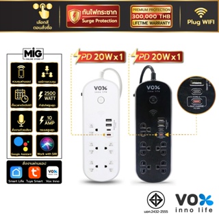 (ขายส่งยกลัง) VOX ปลั๊ก Wifi Tuya ปลั๊กไฟอัฉริยะ IOT รุ่น NVPD-5141 กันไฟกระชาก วัดไฟได้ Type-C PD 20W ประกัน Lifetime