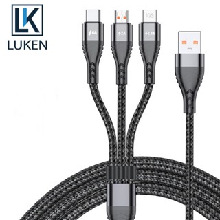 Luken 3in1 สายชาร์จ USB Type C 6A ชาร์จเร็ว 2 in 1 สําหรับ Huawei Mate 40 iP14 13 12 11 Pro