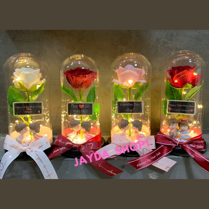 พร้อมส่ง กุหลาบในโหลแก้ว กุหลาบ วาเลนไทน์ (Valentine's Day)ดอกกุหลาบ กุหลาบ LED ของขวัญวันเกิด