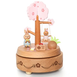 Pink Cherry Blossom Bunny Music Box Birthday Gift Music Box for Students Christmas Present