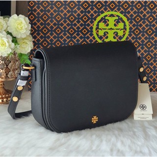 💚แท้💯 พร้อมส่ง💚กระเป๋าสะพาย ขนาด 8 นิ้ว Tory Burch 134839 Emerson Crossbody หนังซาเฟียโน่สีดำ อะไหล่ทอ