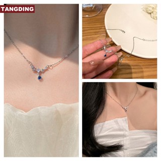 【COD Tangding】สร้อยคอโซ่ จี้รูปหยดน้ํา ประดับเพทาย สีฟ้า เครื่องประดับ สําหรับผู้หญิง