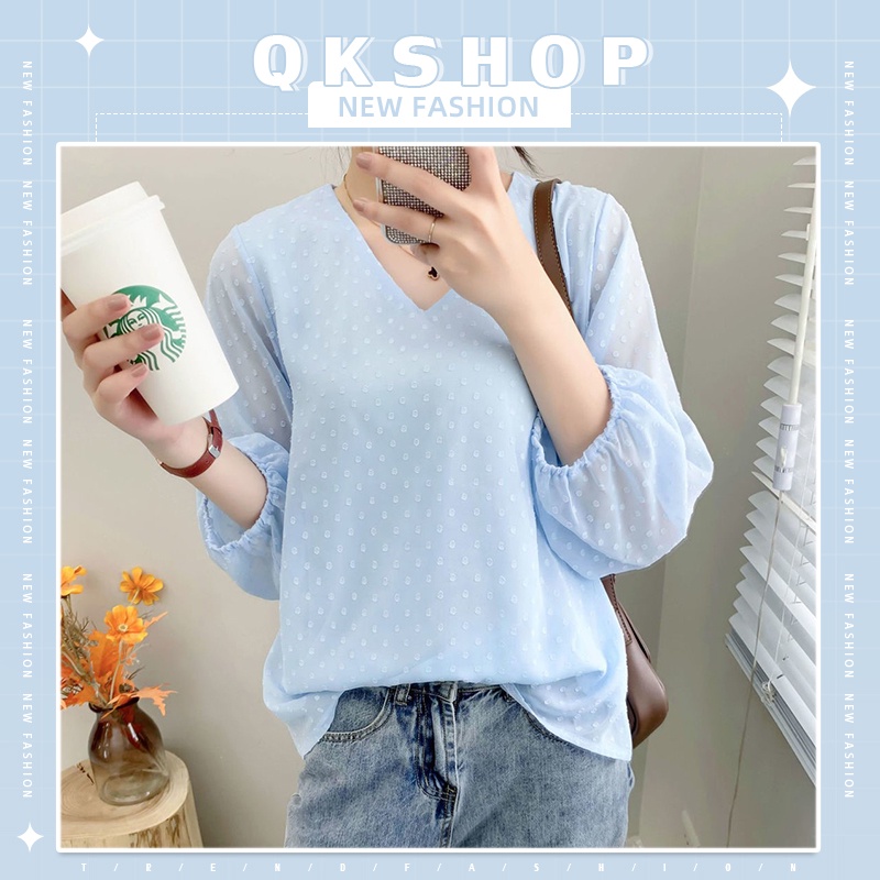 QKshop นำเทรนด์🐳 เสื้อคอวีแขนจั๊ม สุดเก๋ผ้านิ่มใส่สบาย ลุคสาวหวาน แขนจั๊มด้วยนะ สีพาสเทลพาสใจสุดๆ สั่งโล้ดด🛒