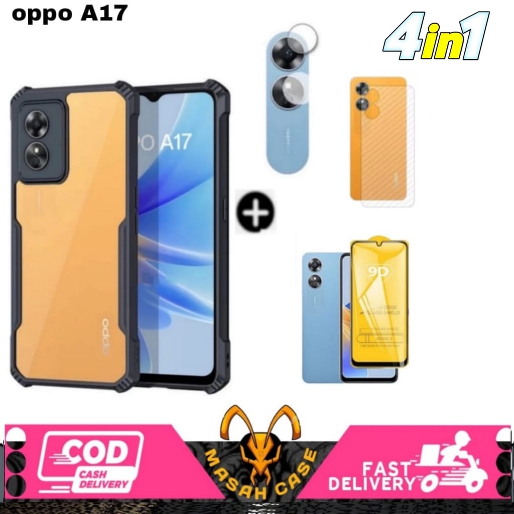 LAYAR 4IN1 OPPO A17 เคสกันกระแทก Bonus Color Tempered Glass + เลนส์กล้อง + Full Screen Carbon Garski