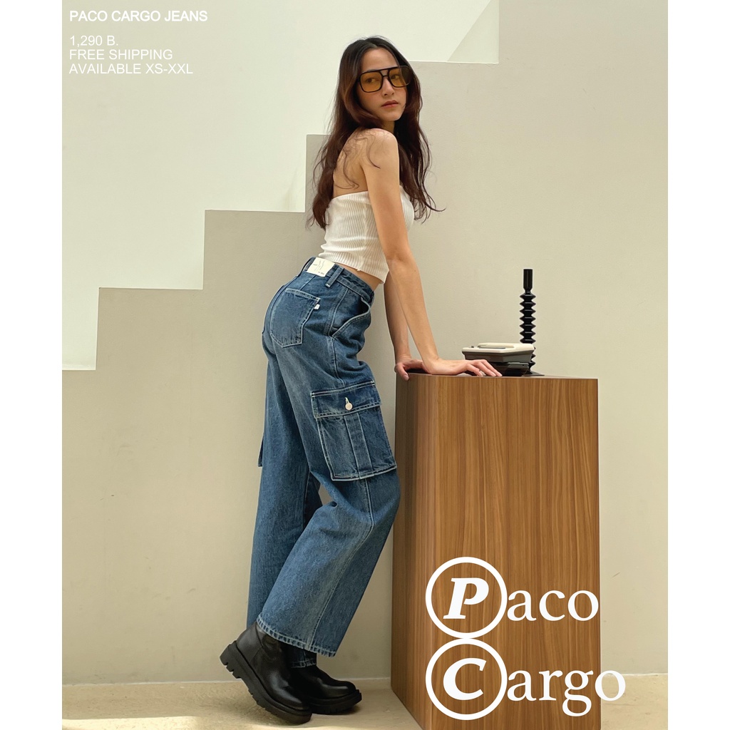 TGDA.CO - กางเกงยีนส์คาร์โก้ Body girl รุ่น Paco cargo jeans (พร้อมส่ง)