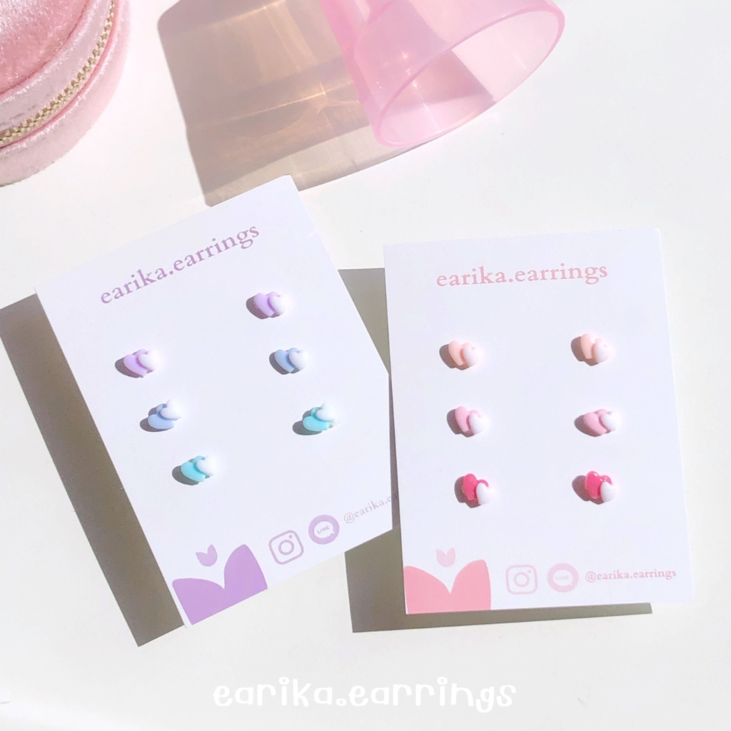 earika.earrings - candy twin heart set เซ็ตต่างหูหัวใจก้านเงินแท้ชุบทองคำขาว ผิวแพ้ง่ายใส่ได้