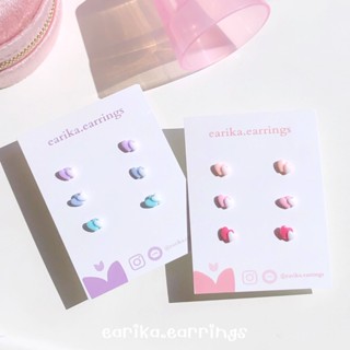 (กรอกโค้ด GG24P ลด 65.-) earika.earrings - candy twin heart set เซ็ตต่างหูหัวใจก้านเงินแท้ ผิวแพ้ง่ายใส่ได้