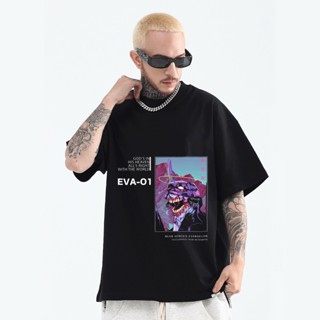 EVA Anime Oversize T Shirt for Men Cotton Fashion Trendy Short Sleeve Loose Clothing Swag Topเสื้อยืด