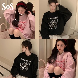 🍀SOSส่งจากไทย 🍀 พร้อมส่ง เสื้อสเวตเตอร์ สรีน Love Angel แขนยาว แขนจั้ม เสื้อทรงโอเวอร์ไซส์ 191