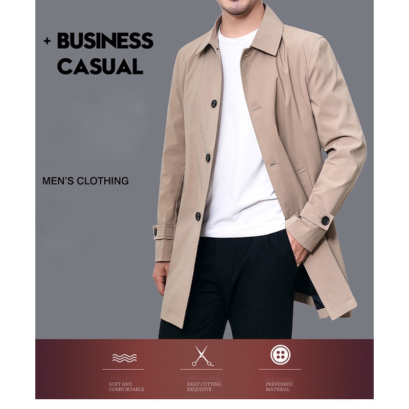 Fashion New Mens Business Jacket Men Long Cotton Windbreaker Jackets Overcoat Male Casual Winter Trench Outwear Coat  Ja #4