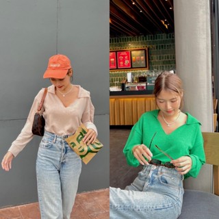 89- ใส่โค้ด WYQYVA เหลือ 220฿‼️เสื้อแขนยาวขอวีคอปกผ้านิ่มทรงสวยค่ะ💚🤎