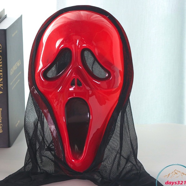 Red Grim Reaper Opened Ghost Mask Scream ชุดฮาโลวีน เทศกาลไหว้พระจันทร์ hacker Festival