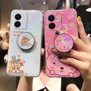 เคสมือถือVivo Y22s Y22 Y35 Y16 2022 แบบนิ่ม ลายการ์ตูนหมี ซากุระ น่ารัก พร้อมที่ตั้งวาง ยาง สําหรับ เคสโทรศัพท์Vivo Y35 Y16 4G 2022