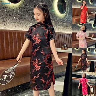 【HODRD】New Girls Chinese Costume Dress Qipao Short Sleeve Spring Festival Child【Fashion】