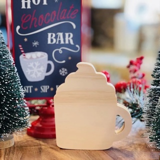 [FudFudAR] ฝุด-ฝุด-อะ แก้ว แก้ววิปครีม Mug with Whipped Cream Craft Wood งานไม้สนนอก Christmas Cutout , Wood Blanks Craf