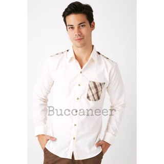 เสื้อเชิ้ตแต่งผ้าลายปกและกระเป๋า ผ้าCotton by Buccaneer (สินค้าพร้อมส่ง)