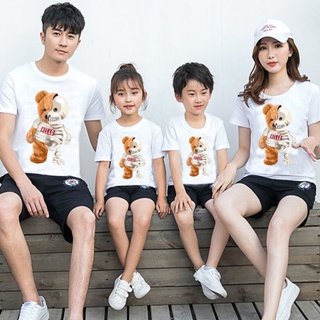 เสื้อยืดพิมพ์ลาย HELLO LOUelY BEAR ชุดพ่อแม่ลูก นี่คือของขวัญที่ดีที่สุดสำหรับเด็ก