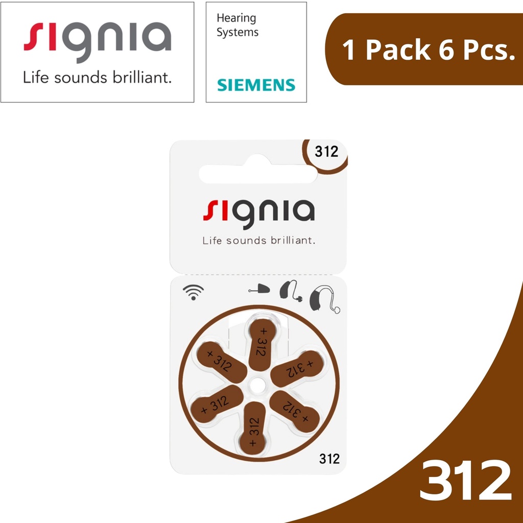 ถ่านเครื่องช่วยฟังเบอร์312 สีน้ำตาล SIGNIA BySiemens A312 Pr41 HearingAidBatteries ใส่เครื่องช่วยฟัง