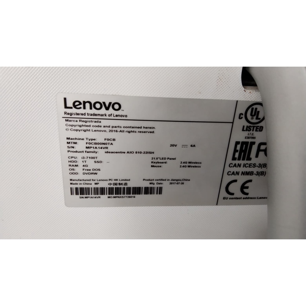 คอมพิวเตอร์มือสอง Lenovo ideacentre AIO 510-22ISH (CPU Corei3-7100T 3.40GHz) 4GB/ HDD 1TB/ 22” LED IPS พรอ้มใช้งาน #7