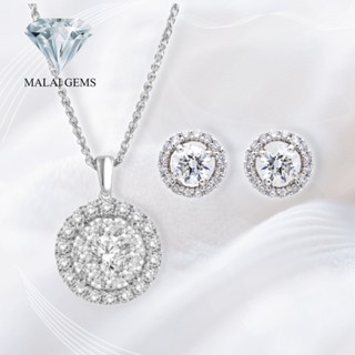 Malai Gems/// เซ็ทสร้อยคอจี้เพชรล้อม + ต่างหูเพชรล้อม HALO เงินแท้ 925  เคลือบทองคำขาว Silver 925 เพชรสวิส CZ